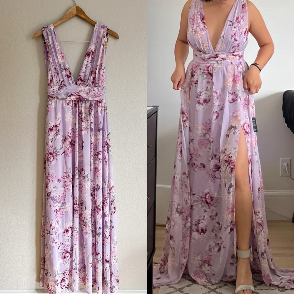 Lavender Floral Print Maxi Dress Small